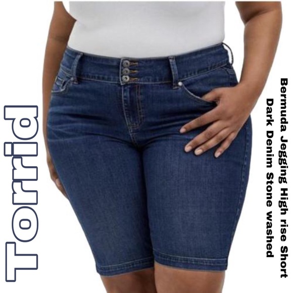 torrid Pants - Torrid BERMUDA JEGGING SUPER SOFT HIGH-RISE Dark Denim SHORT